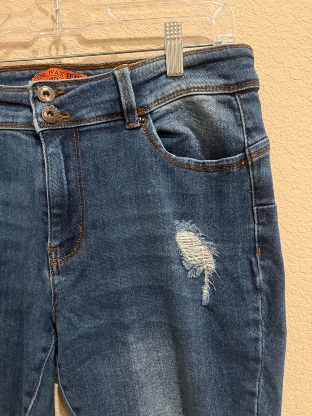 Wax Jean Size 14 High Rise Distressed Push Up Skinny Butt I Love You Jeans GUC - Picture 7 of 16